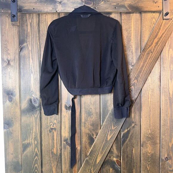 Max Mara Black Crepe Front Tie Detail Crop Moto Jacket - Picture 3 of 7